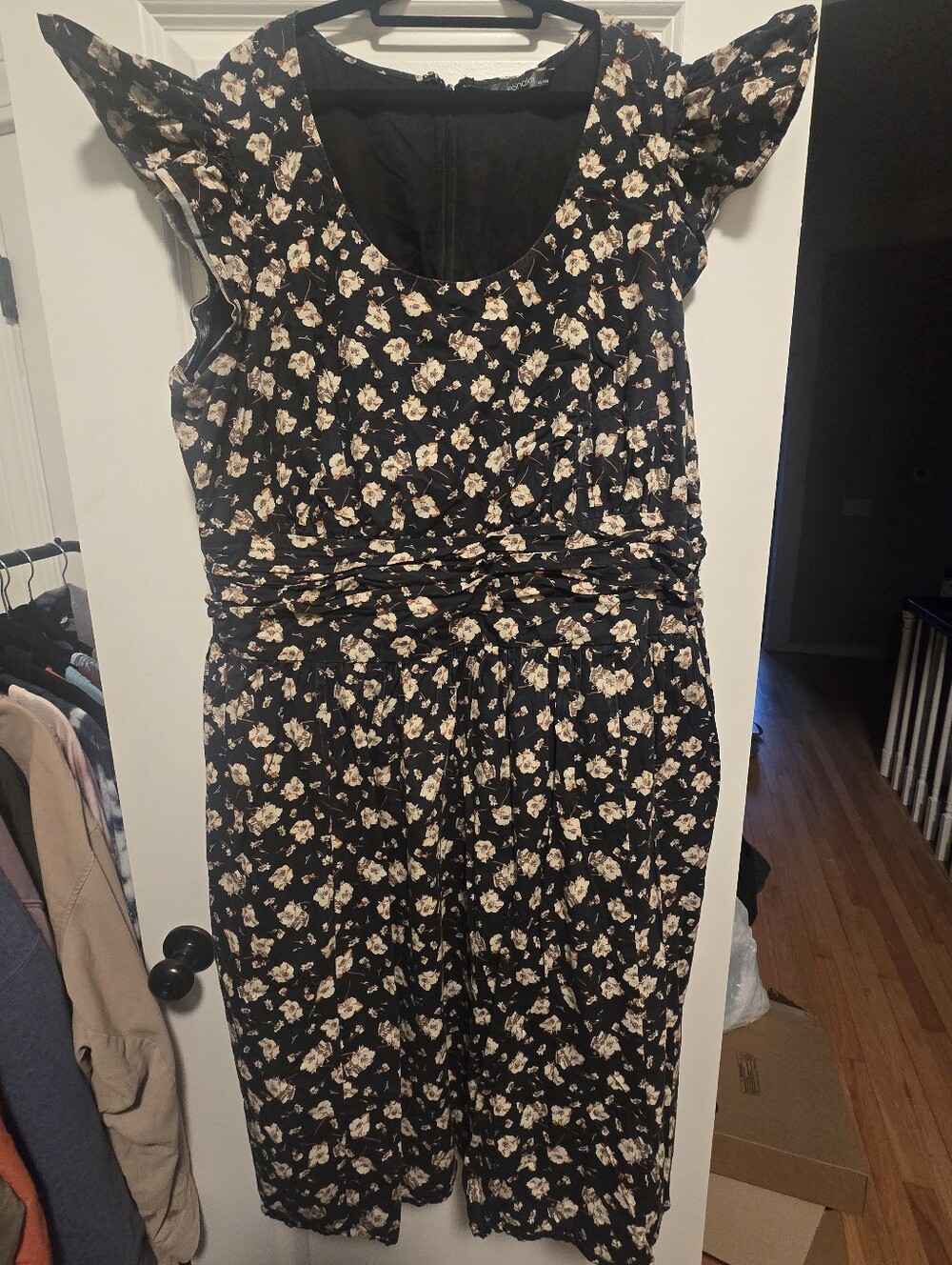eshakti Black Floral Dress with Cream Blossoms